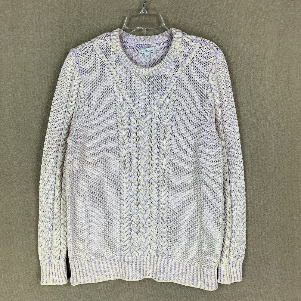 LL Bean Signature Cable Knit Sweater size Large Cotton Fisherman Crew Neck Knit